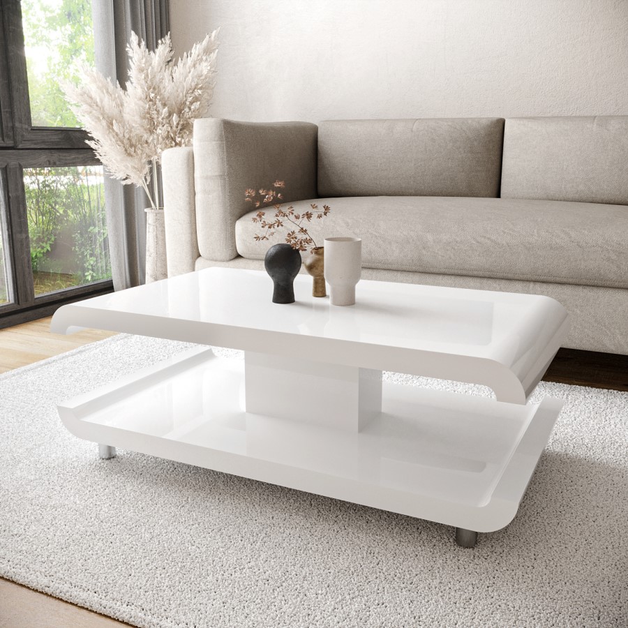 Large White Gloss Coffee Table with Storage - Tiffany