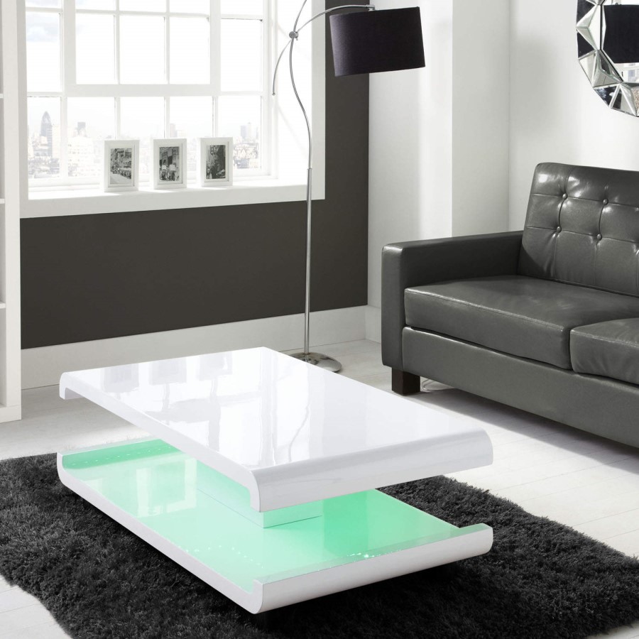 GRADE A2 - High Gloss White Coffee Table with LED Lighting - Tiffany Range