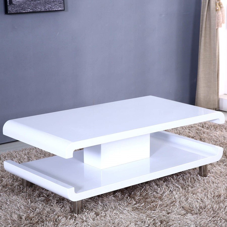 GRADE A2 - High Gloss White Coffee Table with LED Lighting - Tiffany Range