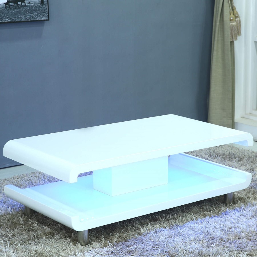 GRADE A2 - High Gloss White Coffee Table with LED Lighting - Tiffany Range
