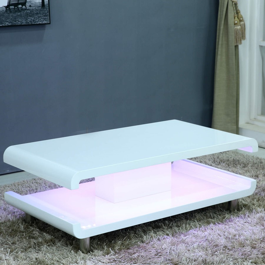GRADE A2 - High Gloss White Coffee Table with LED Lighting - Tiffany Range