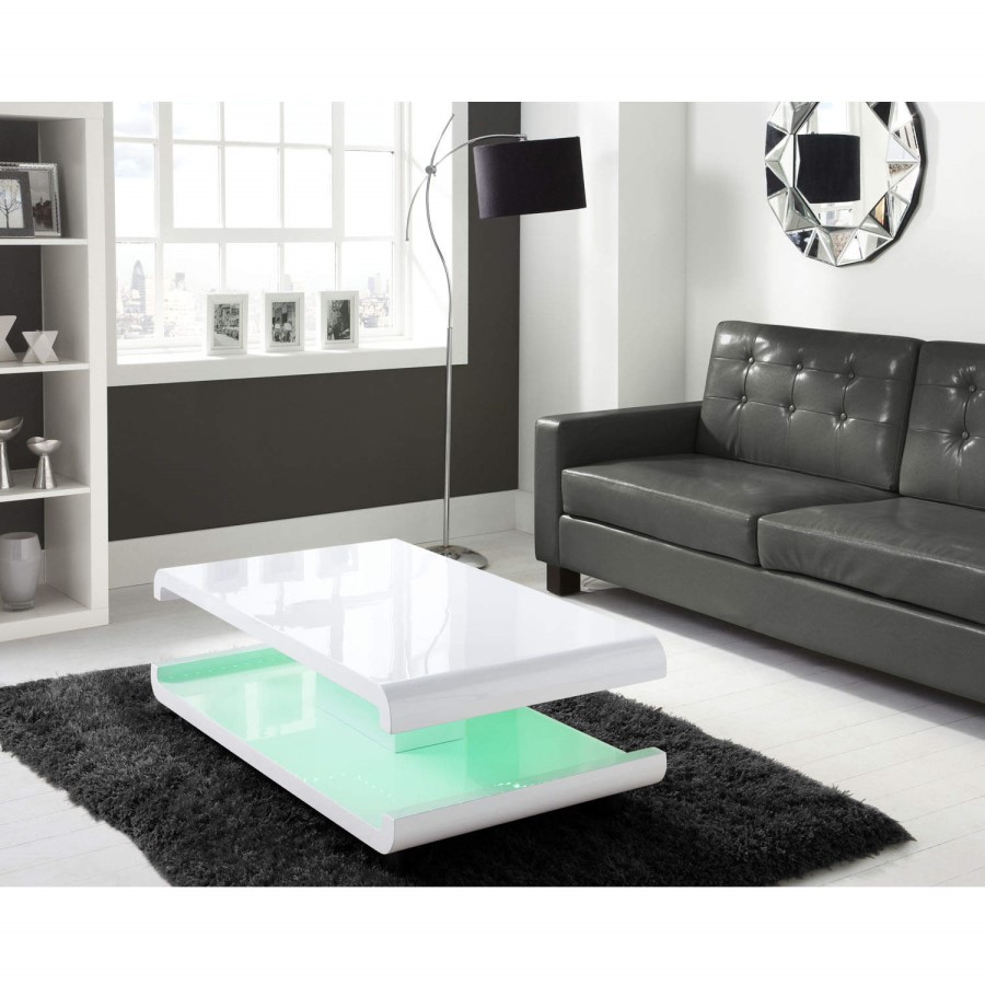 GRADE A2 - High Gloss White Coffee Table with LED Lighting - Tiffany Range