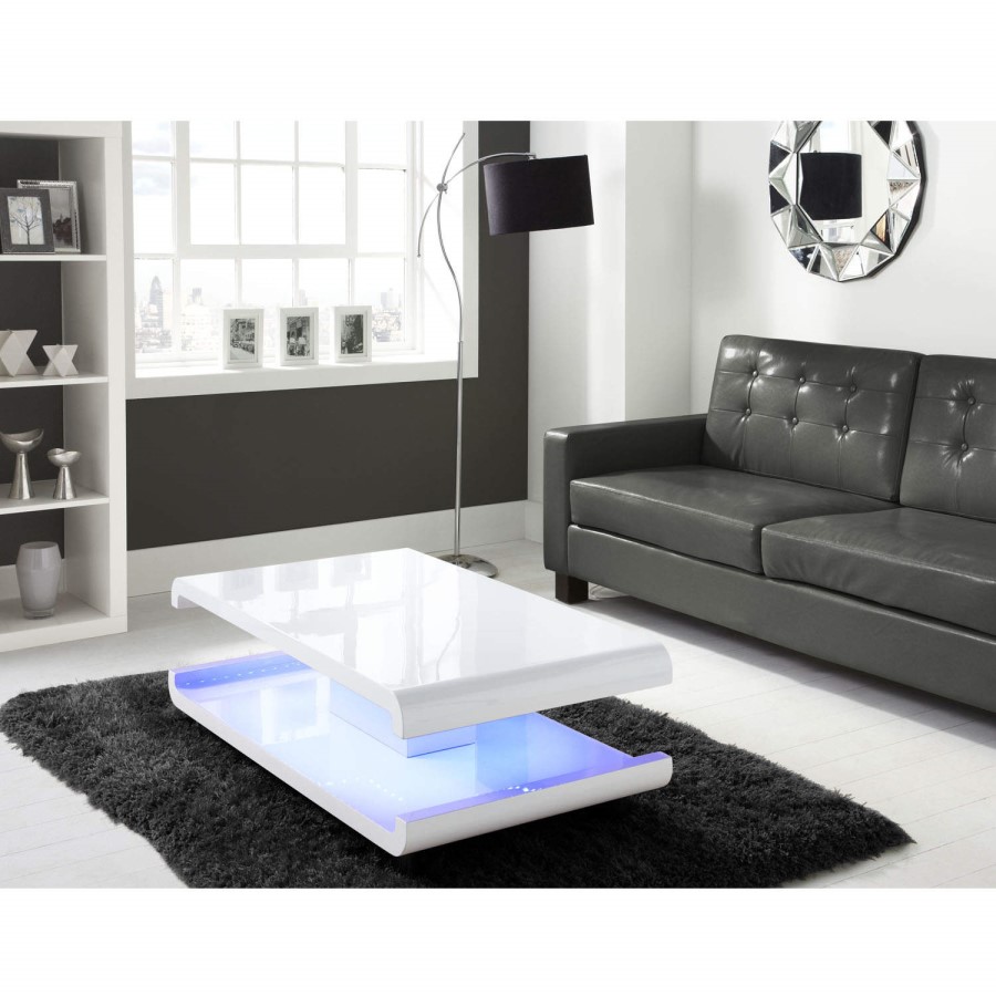 GRADE A2 - High Gloss White Coffee Table with LED Lighting - Tiffany Range