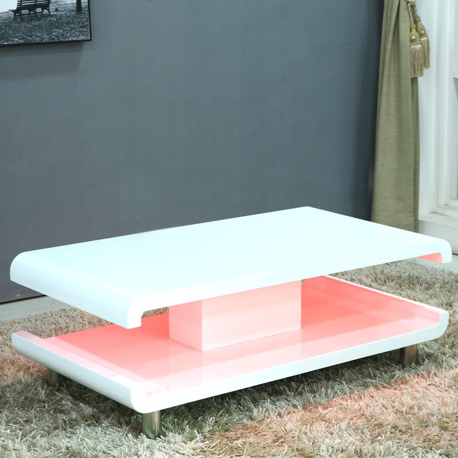 GRADE A2 - High Gloss White Coffee Table with LED Lighting - Tiffany Range