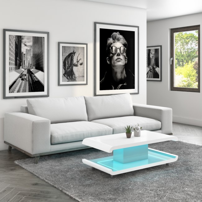 High Gloss White Coffee Table with LED Lighting - Tiffany Range