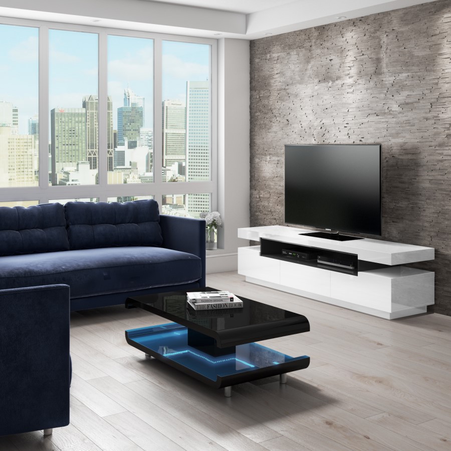 GRADE A2 - High Gloss Black Coffee Table with LED Lighting - Tiffany Range