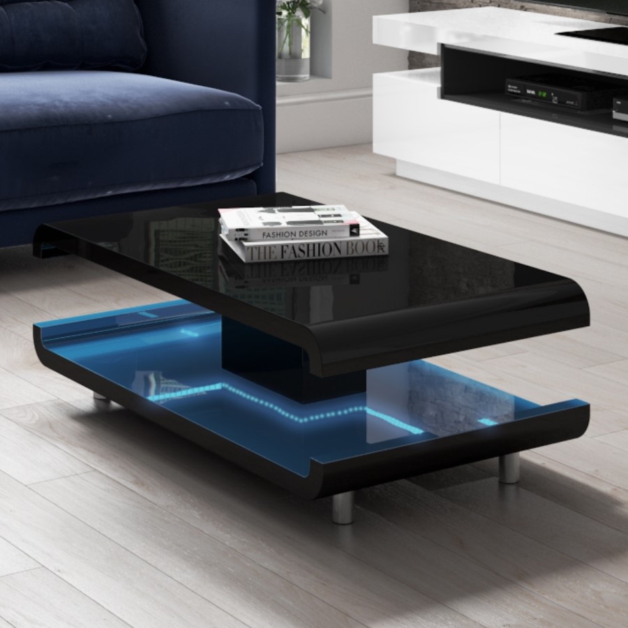 GRADE A2 - High Gloss Black Coffee Table with LED Lighting - Tiffany Range
