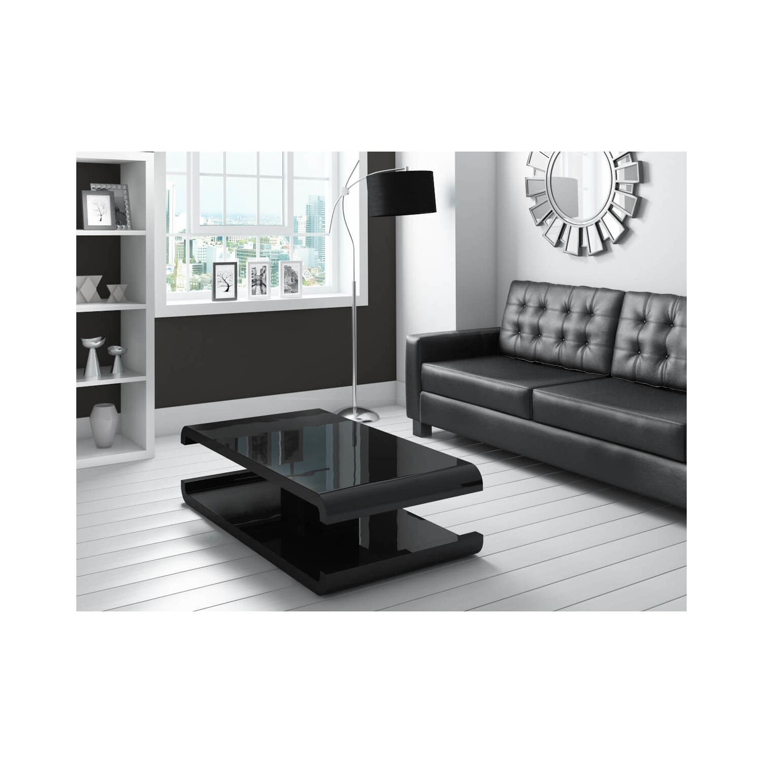 GRADE A2 High Gloss Black Coffee Table With LED Lighting Tiffany Range Furniture123