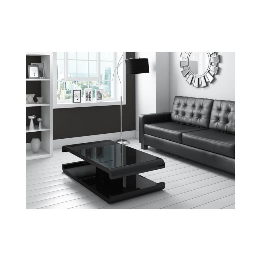 GRADE A2 - High Gloss Black Coffee Table with LED Lighting - Tiffany Range