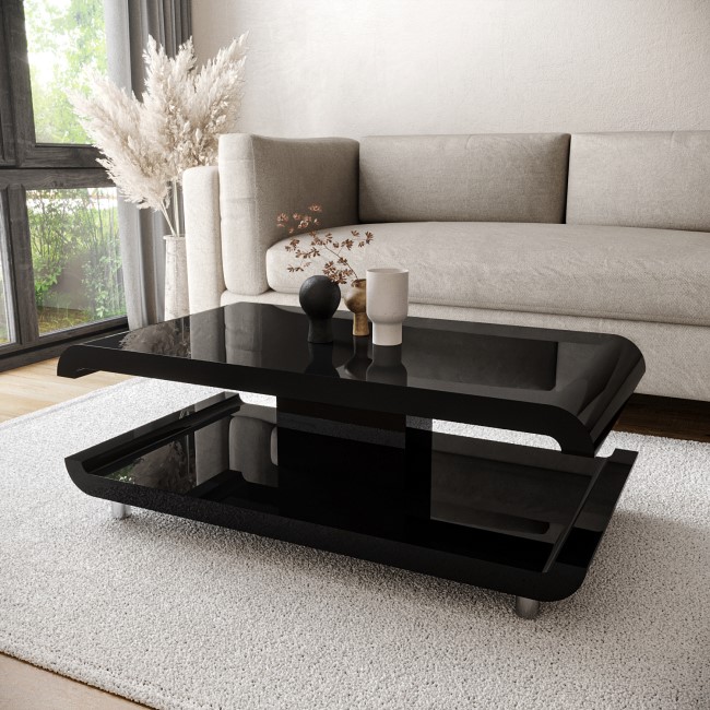 Large Black Gloss Coffee Table with Shelf - Tiffany