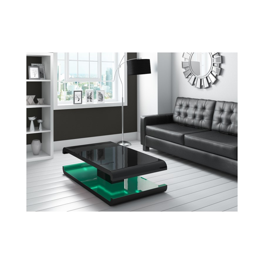 GRADE A2 - High Gloss Black Coffee Table with LED Lighting - Tiffany Range