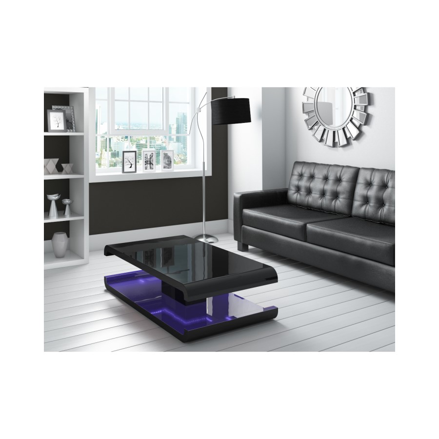 GRADE A2 - High Gloss Black Coffee Table with LED Lighting - Tiffany Range