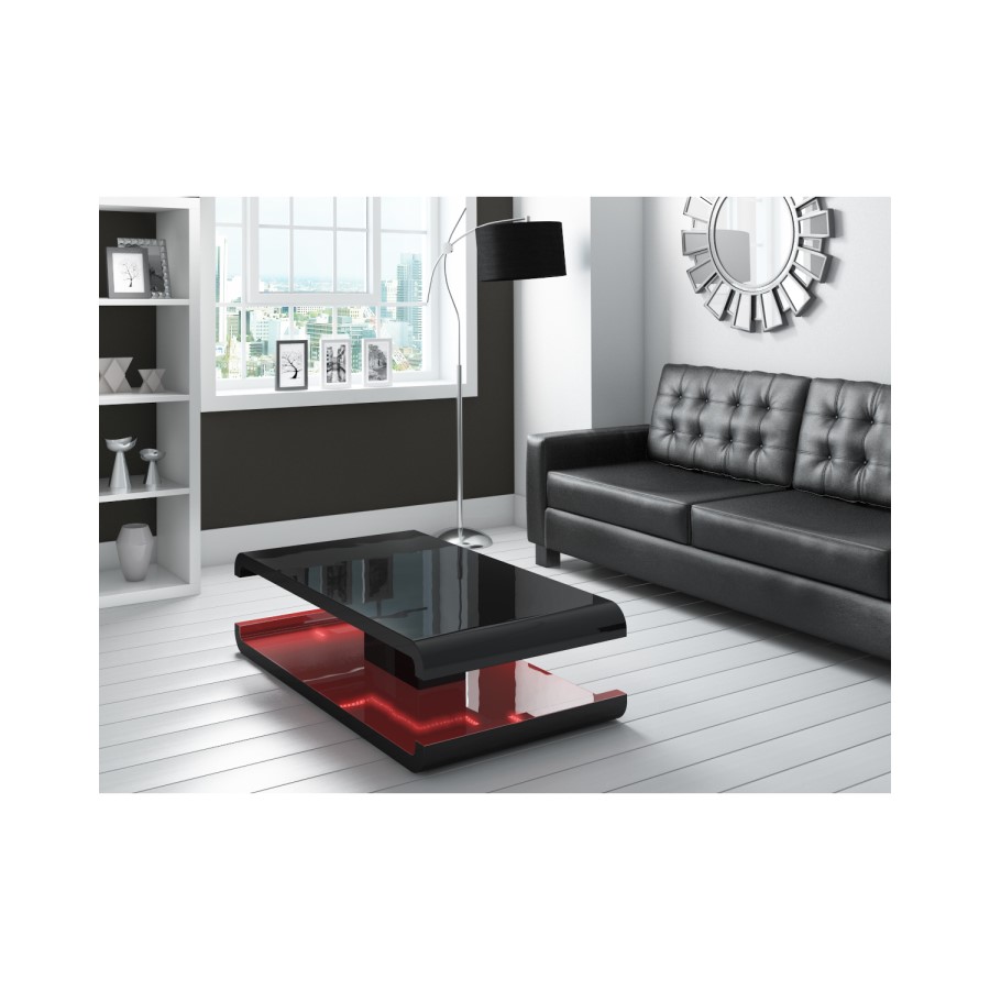 GRADE A2 - High Gloss Black Coffee Table with LED Lighting - Tiffany Range
