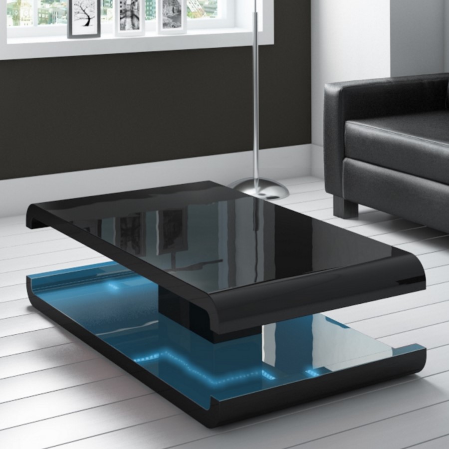 GRADE A2 - High Gloss Black Coffee Table with LED Lighting - Tiffany Range
