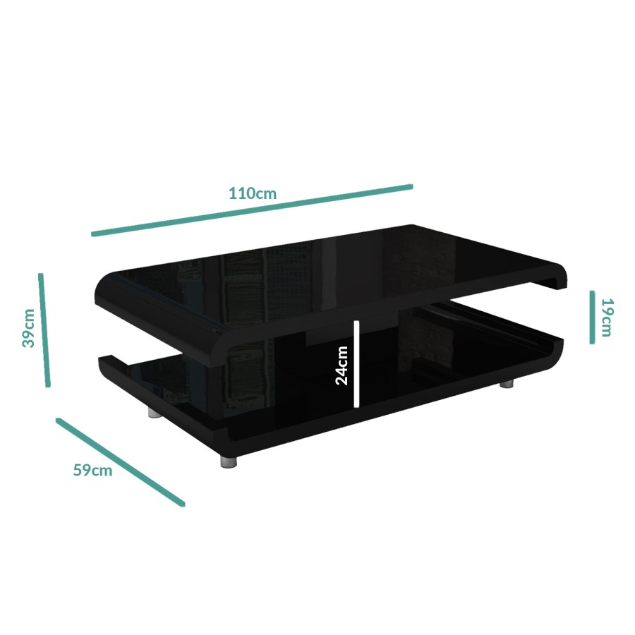 GRADE A2 - High Gloss Black Coffee Table with LED Lighting - Tiffany Range