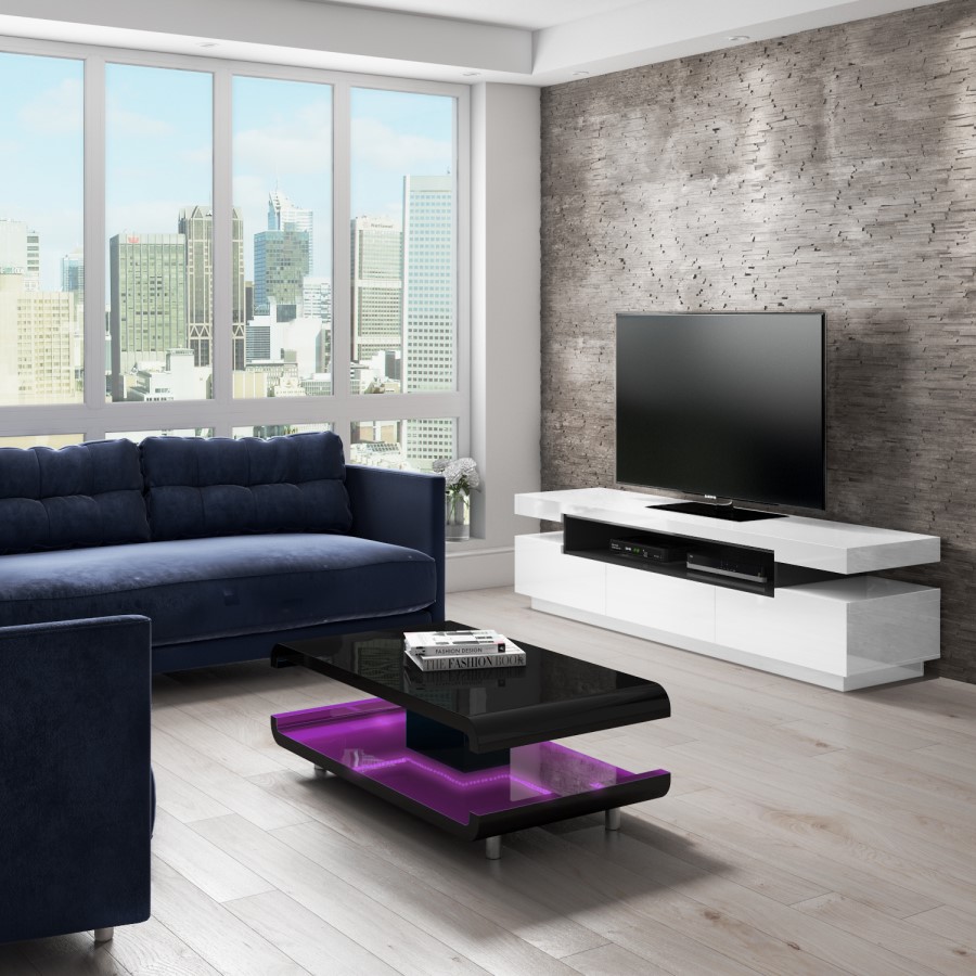 GRADE A2 - High Gloss Black Coffee Table with LED Lighting - Tiffany Range