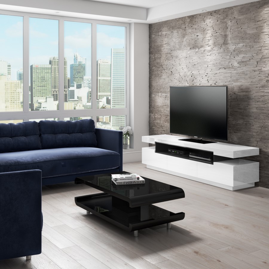 GRADE A2 - High Gloss Black Coffee Table with LED Lighting - Tiffany Range