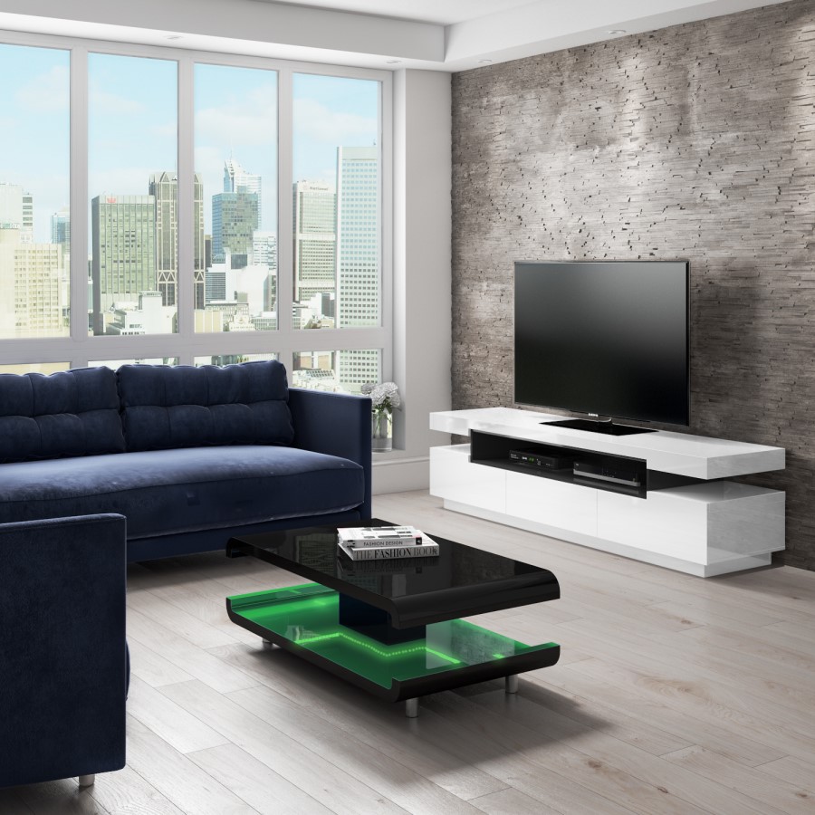 GRADE A2 - High Gloss Black Coffee Table with LED Lighting - Tiffany Range