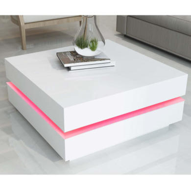 GRADE A2 - Tiffany White High Gloss Cubic LED Coffee Table