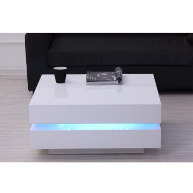 High Gloss White Coffee Table With Led, Led Lighting Cube Coffee Table