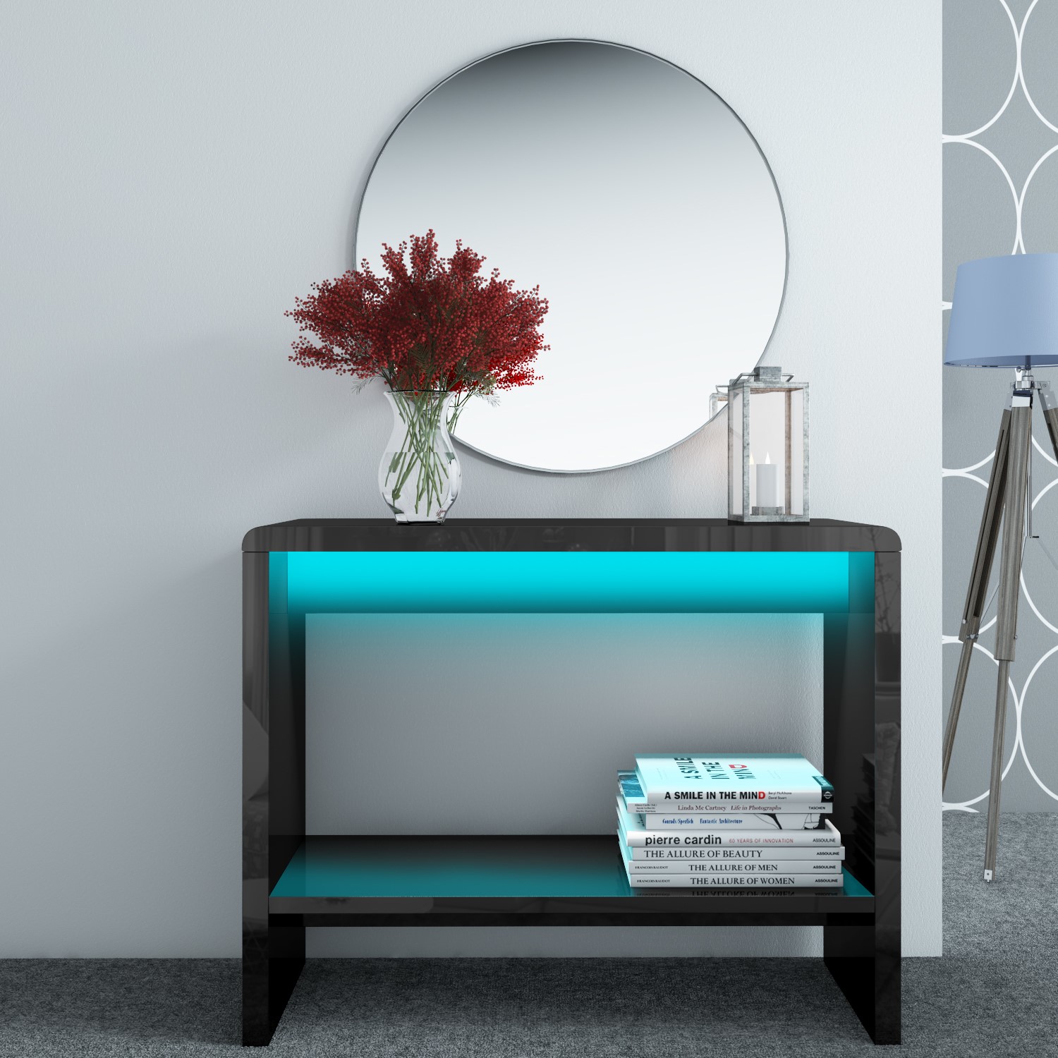 High Gloss Black Console Table with LED Lighting - Tiffany Range ...