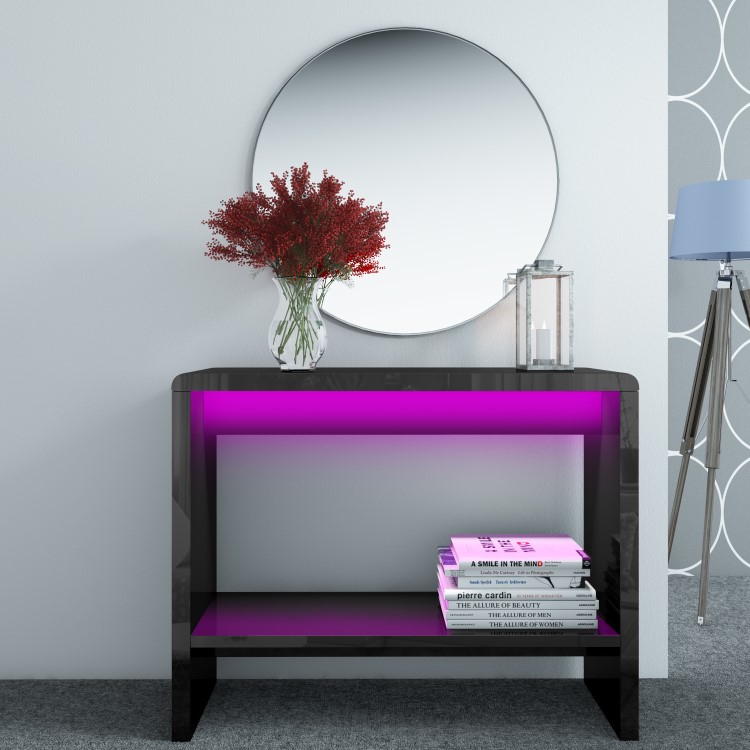 High Gloss Black Console Table with LED Lighting - Tiffany Range