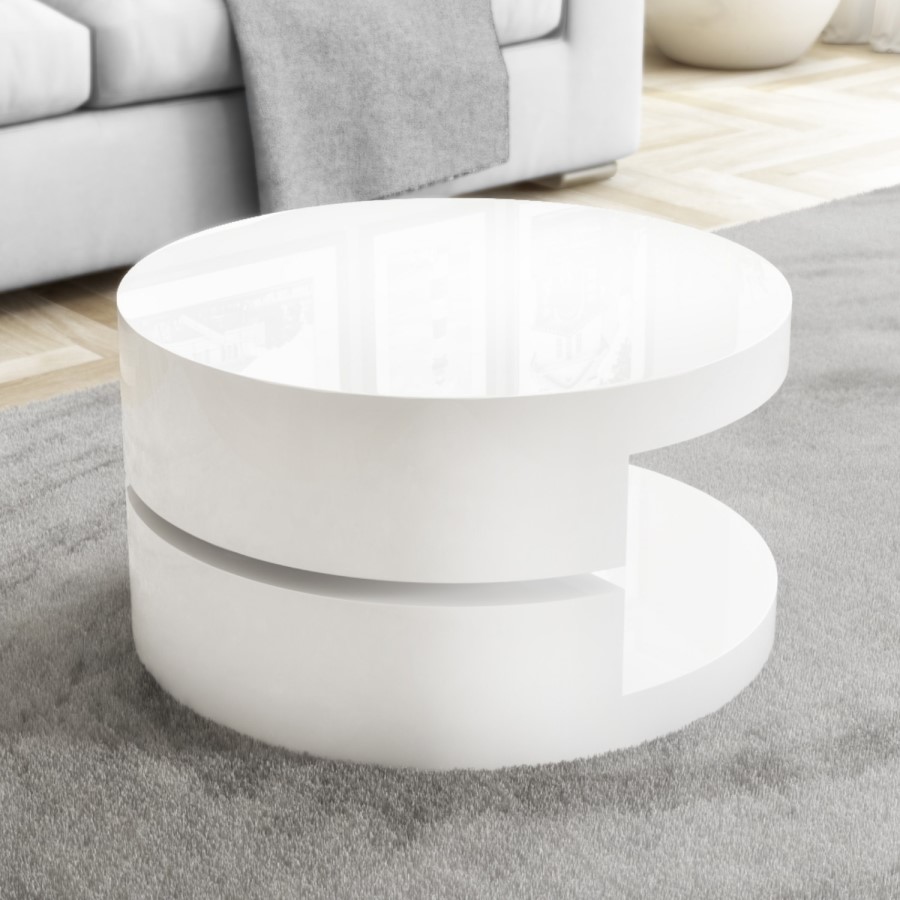 High Gloss White Coffee Table with Rotating Top - Tiffany Range