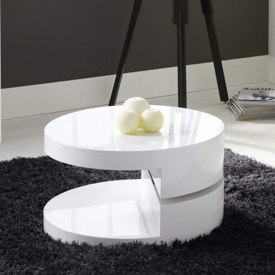GRADE A1 - High Gloss White Coffee Table with Rotating Top - Tiffany Range