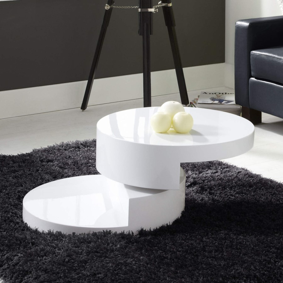 GRADE A1 - High Gloss White Coffee Table with Rotating Top - Tiffany Range