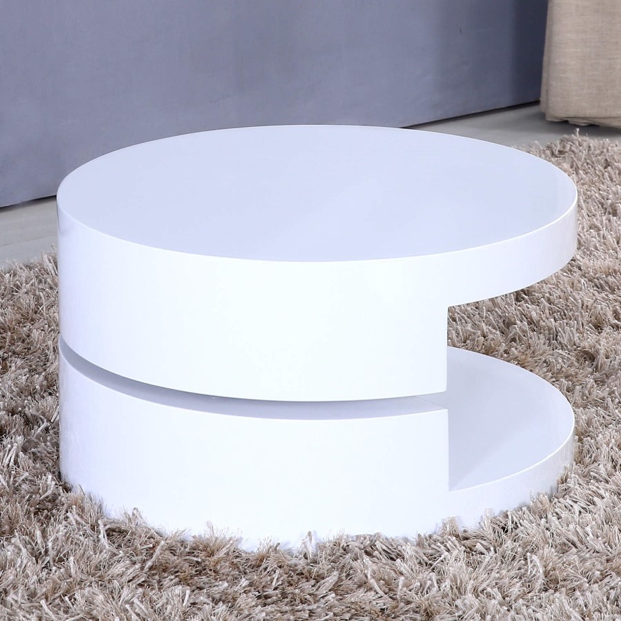 GRADE A1 - High Gloss White Coffee Table with Rotating Top - Tiffany Range