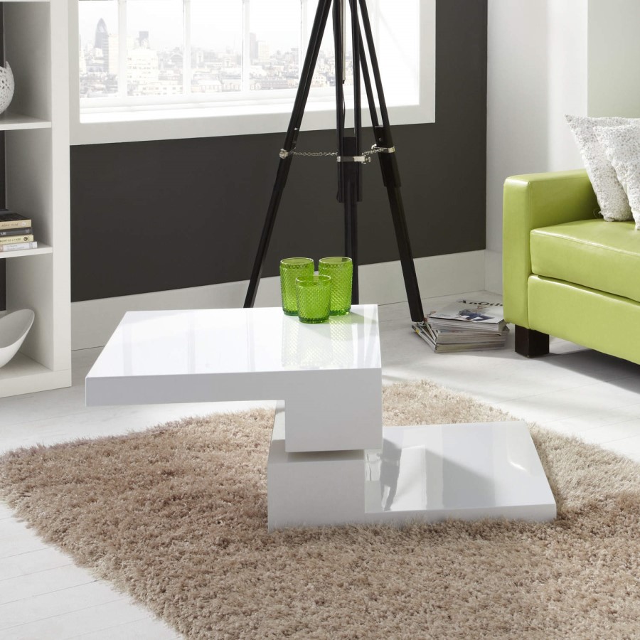 Tiffany White High Gloss Square Rotating Top Coffee Table
