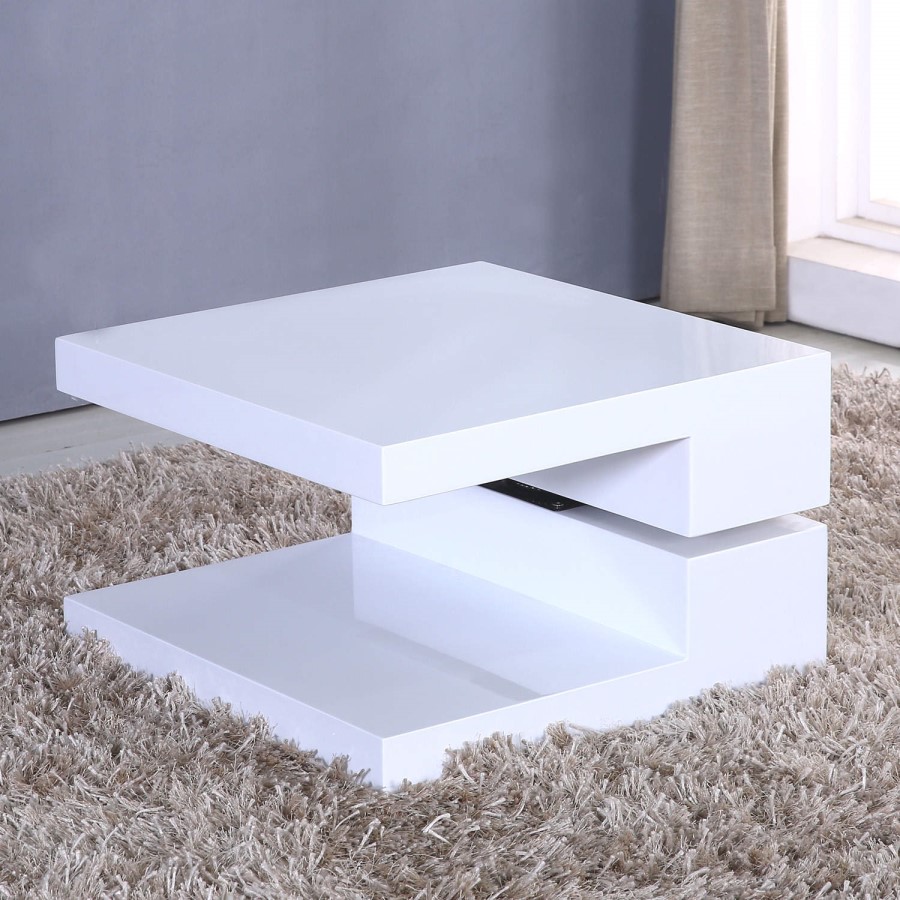 Tiffany White High Gloss Square Rotating Top Coffee Table