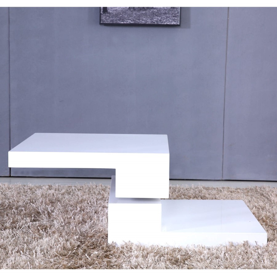 Tiffany White High Gloss Square Rotating Top Coffee Table
