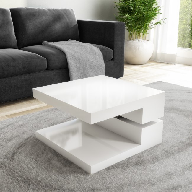 White Gloss Coffee Table with Rotating Top - Tiffany