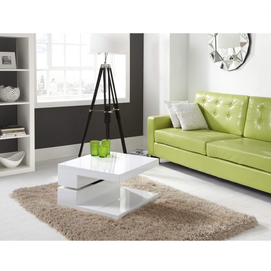 Tiffany White High Gloss Square Rotating Top Coffee Table