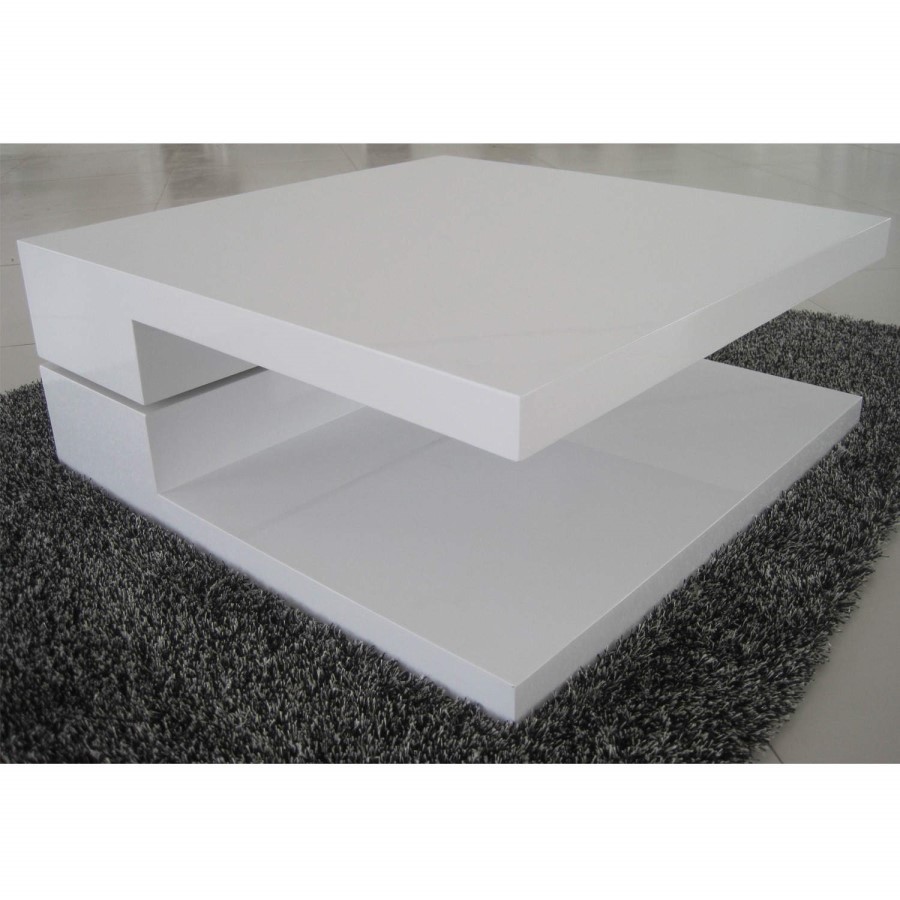 Tiffany White High Gloss Square Rotating Top Coffee Table