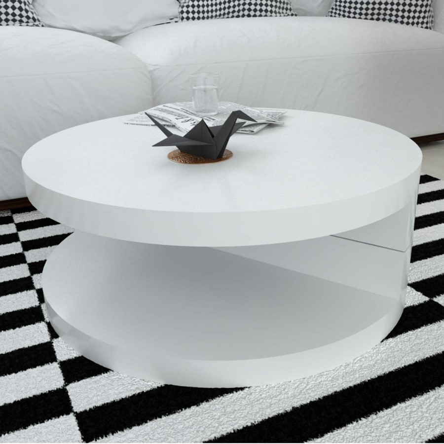 GRADE A1 - High Gloss Round White Coffee Table - Tiffany Range
