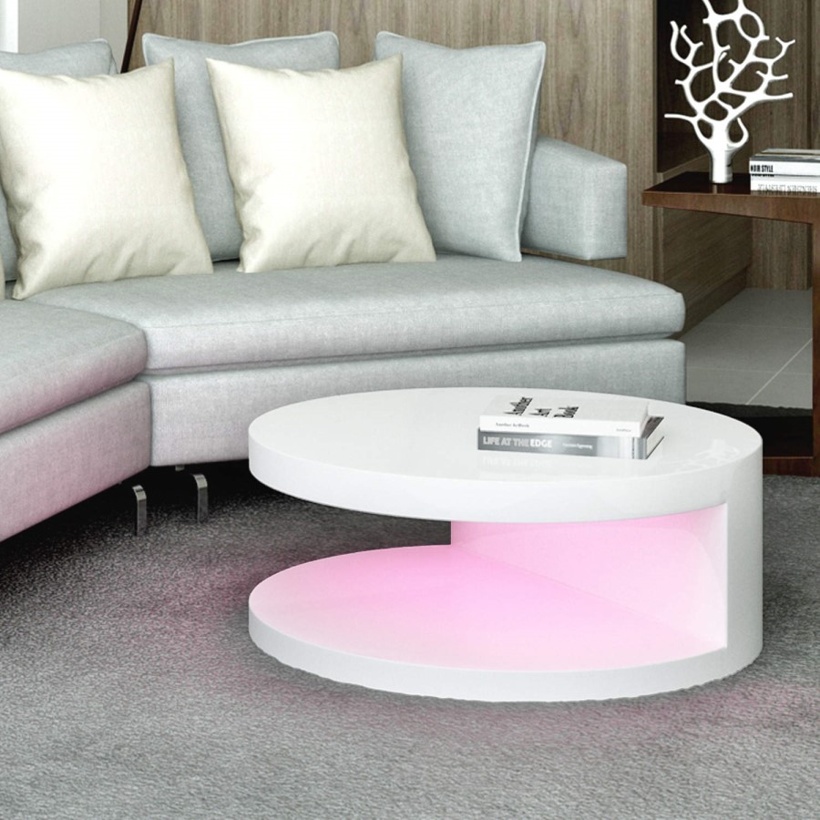 GRADE A1 - High Gloss Round White Coffee Table - Tiffany Range