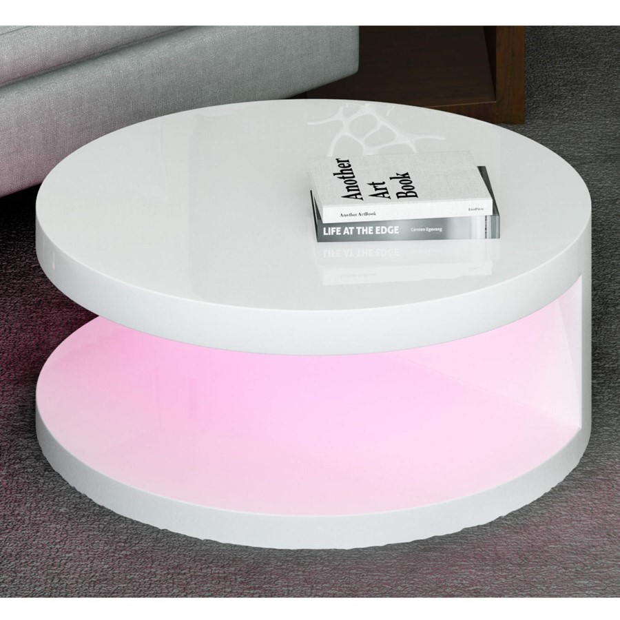 GRADE A1 - High Gloss Round White Coffee Table - Tiffany Range