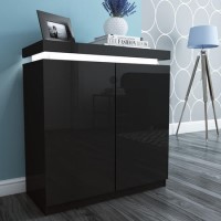 High Gloss Black Storage Sideboard with LED Lighting - Tiffany Range High Gloss Black Storage Sideboard with LED Lighting - Tiffany Range