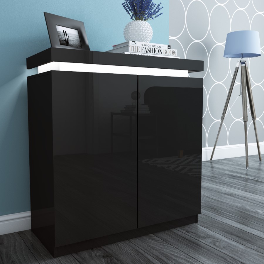 Black Gloss Shoe Cabinet with LED - 24 Pairs