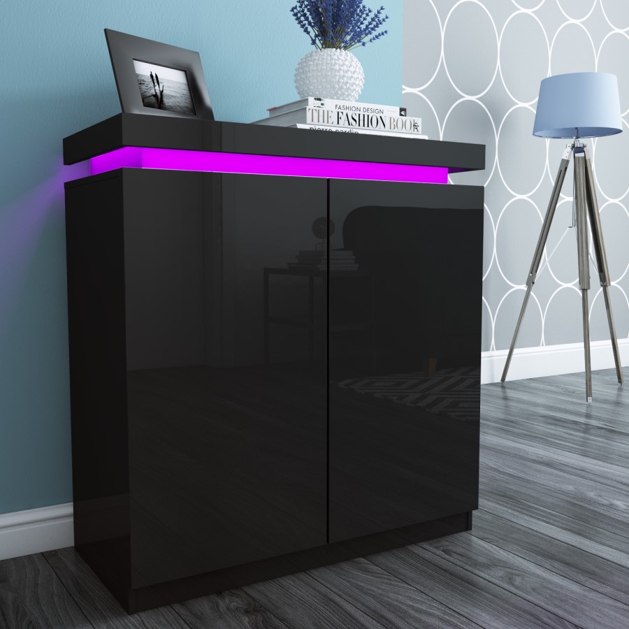 Black Gloss Shoe Cabinet with LED - 24 Pairs