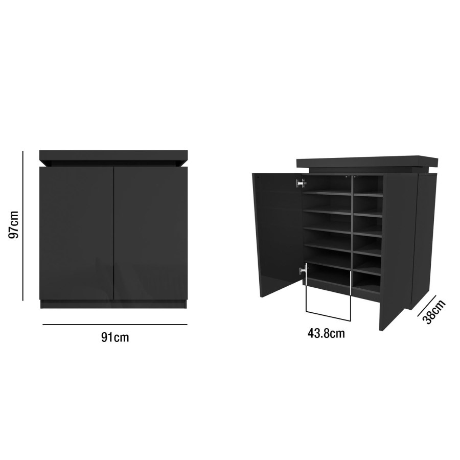 Black Gloss Shoe Cabinet with LED - 24 Pairs