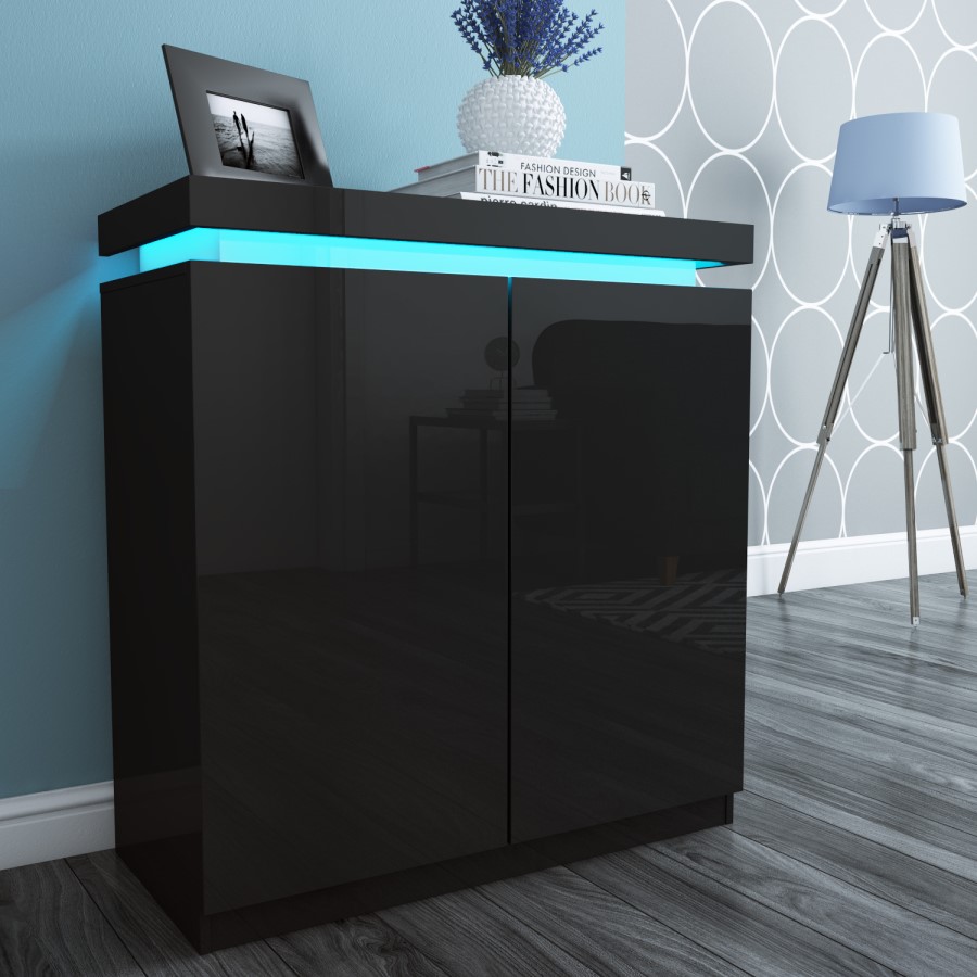 Black Gloss Shoe Cabinet with LED - 24 Pairs