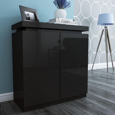 Black Gloss Shoe Cabinet with LED - 24 Pairs
