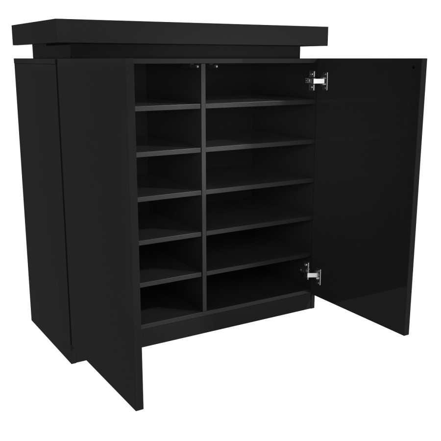 Black Gloss Shoe Cabinet with LED - 24 Pairs