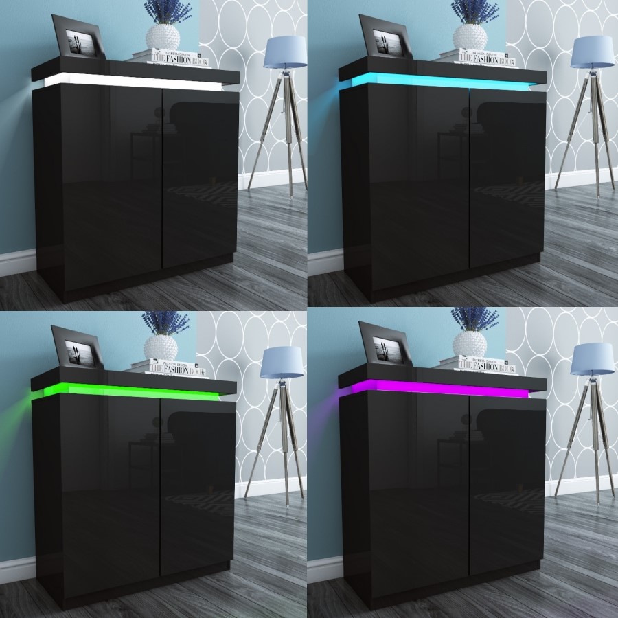 GRADE A1 - Black Gloss Shoe Cabinet with LED -  24 Pairs