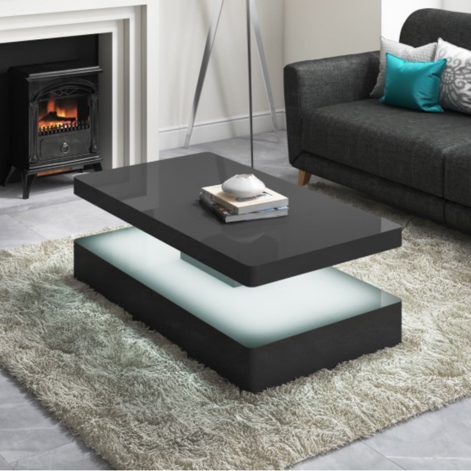 High Gloss Grey Coffee Table With Led Lighting Tiffany Range