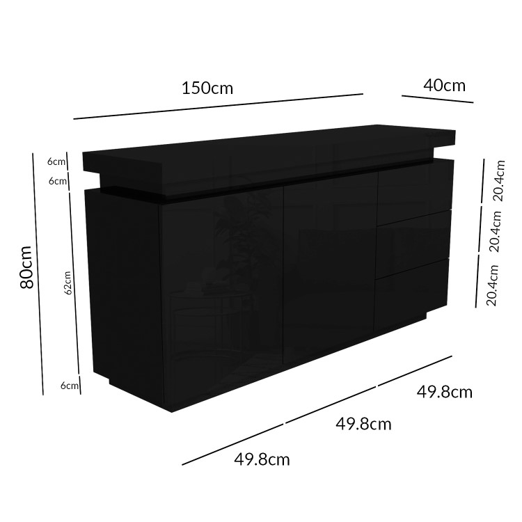 Black High Gloss Sideboard with LED Lights - Vivienne