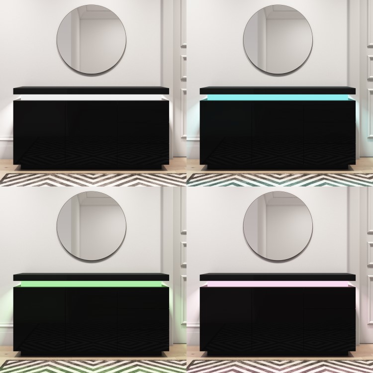 Black High Gloss Sideboard with LED Lights - Vivienne